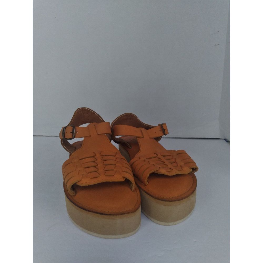 Woven Leather Platform Sandals with Ankle Strap in Tan - Boho‎ Summer Comfort